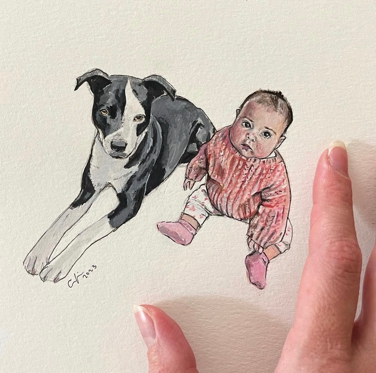 Child and Dog 6x6in